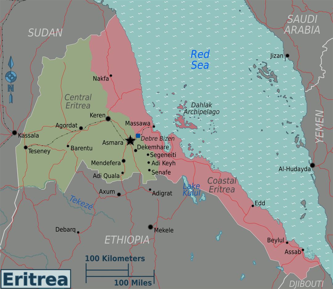 Большая карта регионов Эритреи