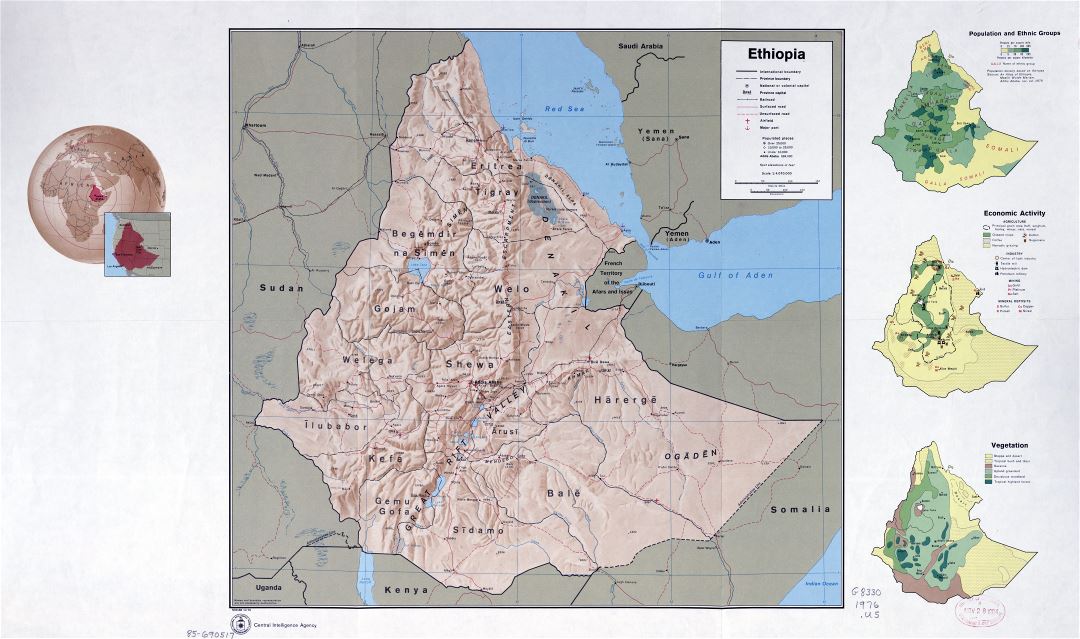 В высоком разрешении, детальная карта-профиль страны Эфиопии  - 1976