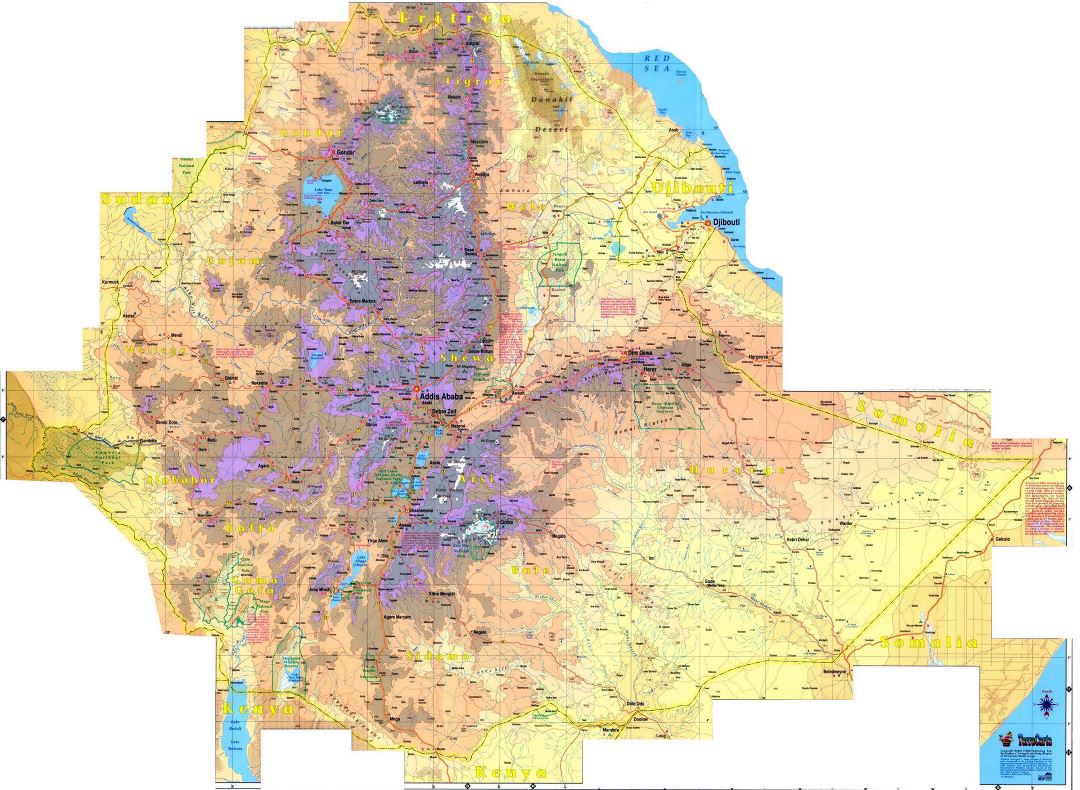 Большая детальная карта высот Эфиопии