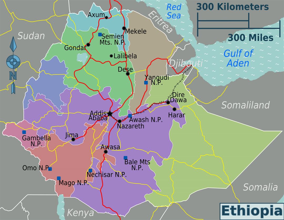 Большая карта регионов Эфиопии