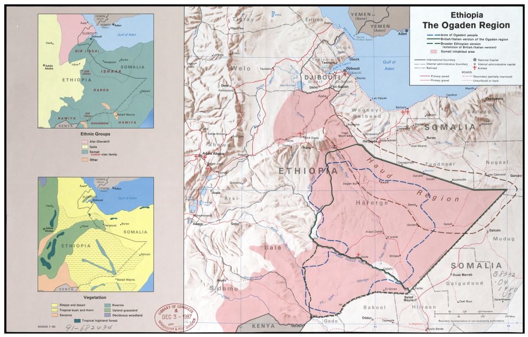 Крупномасштабная детальная карта Огаденского региона Эфиопии - 1980