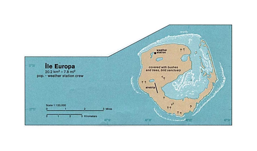 Детальная карта острова Европа на французском