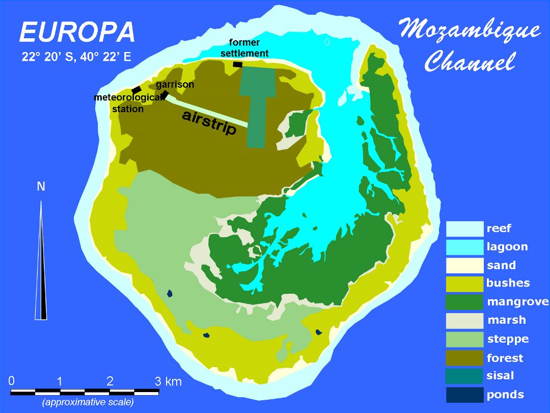 Большая детальная карта острова Европа с другими пометками