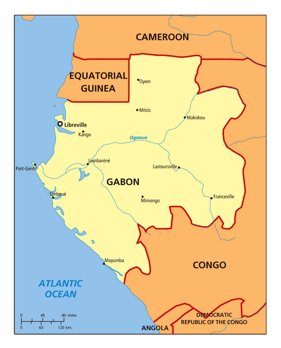 Детальная политическая карта Габона