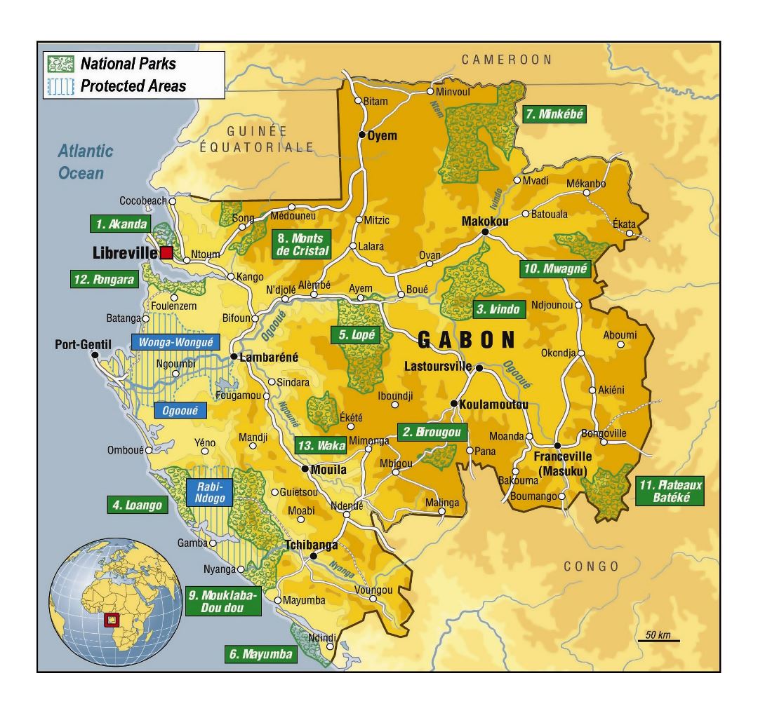 Большая детальная карта национальных парков Габона