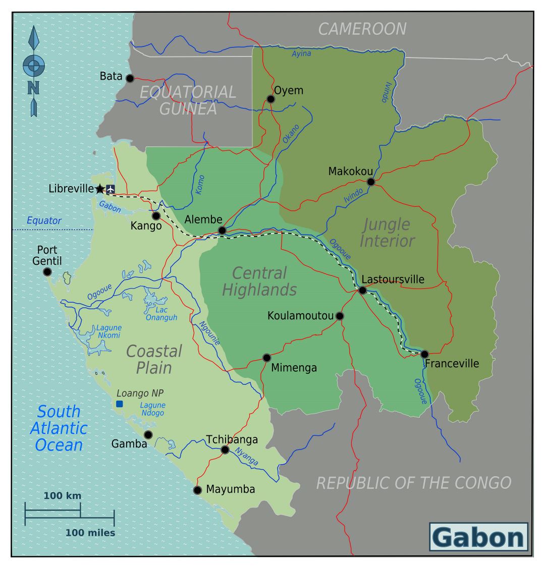 Большая карта регионов Габона