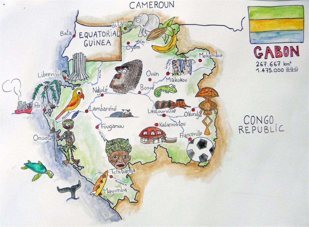 Большая туристическая иллюстрированная карта Габона