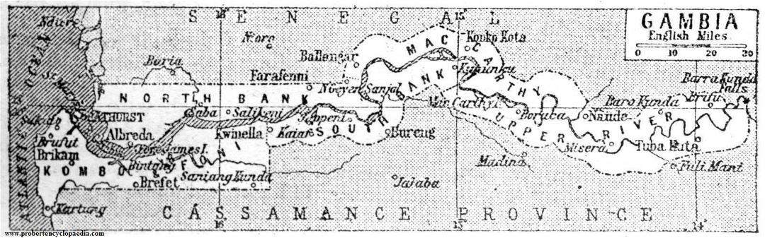 Детальная старая карта Гамбии - 1932