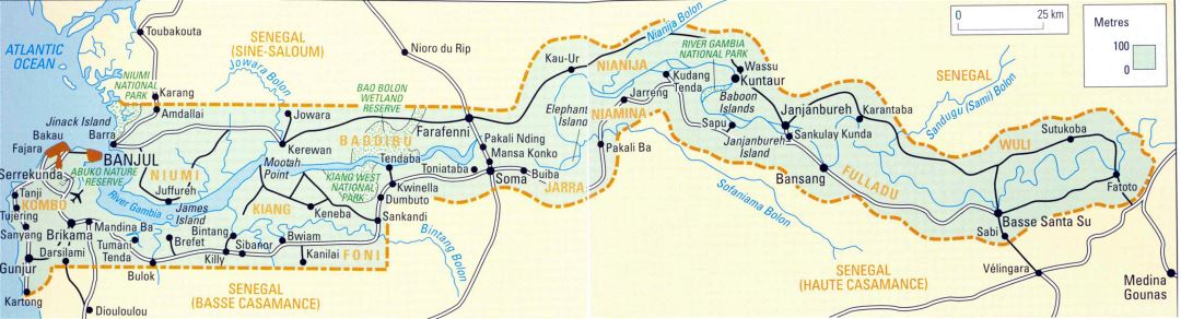 Карта дорог Гамбии высокого разрешения