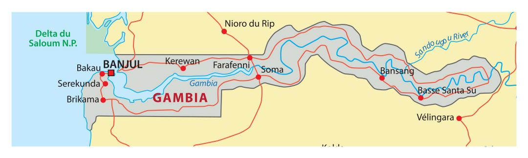 Большая детальная карта Гамбии