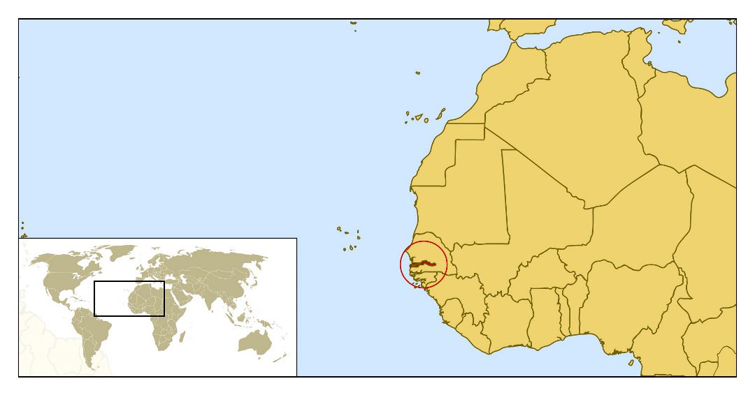 Большая карта расположения Гамбии