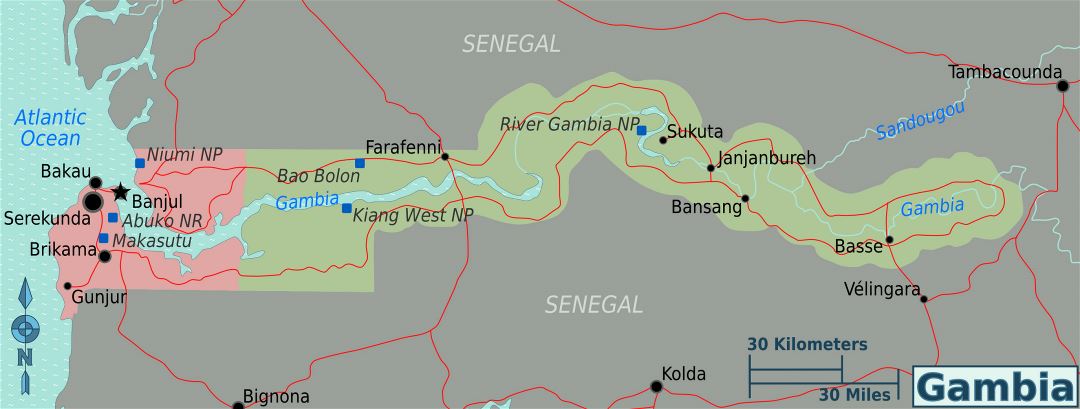 Большая карта регионов Гамбии