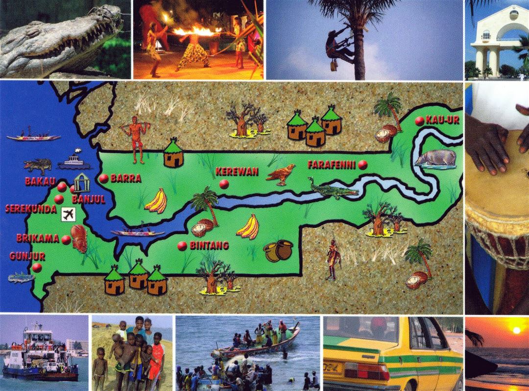 Большая туристическая иллюстрированная карта Гамбии