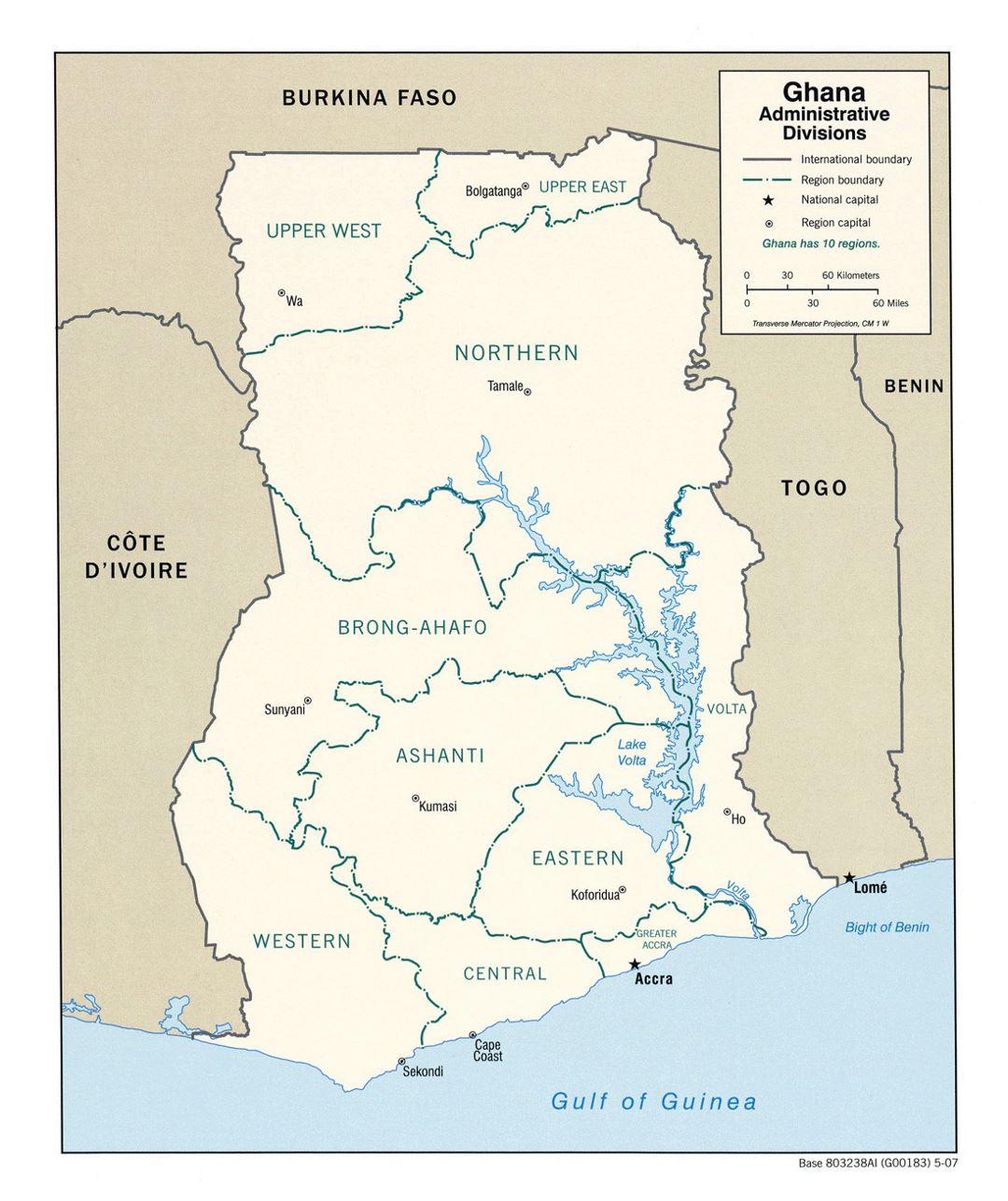 Детальная карта административных делений Ганы - 2007