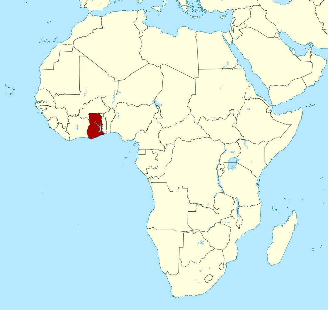 Детальная карта расположения Ганы в Африке