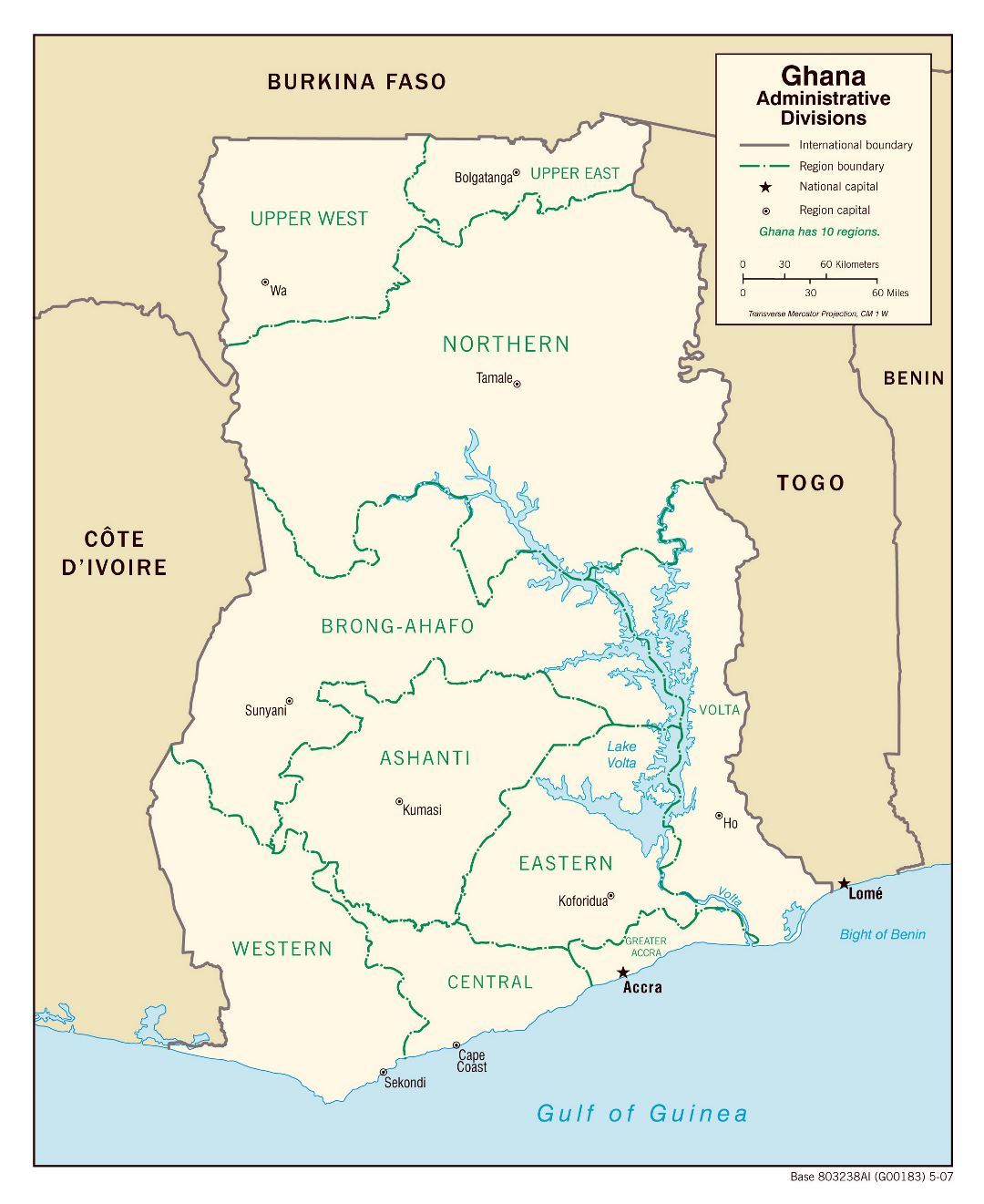 Большая карта административных делений Ганы - 2007