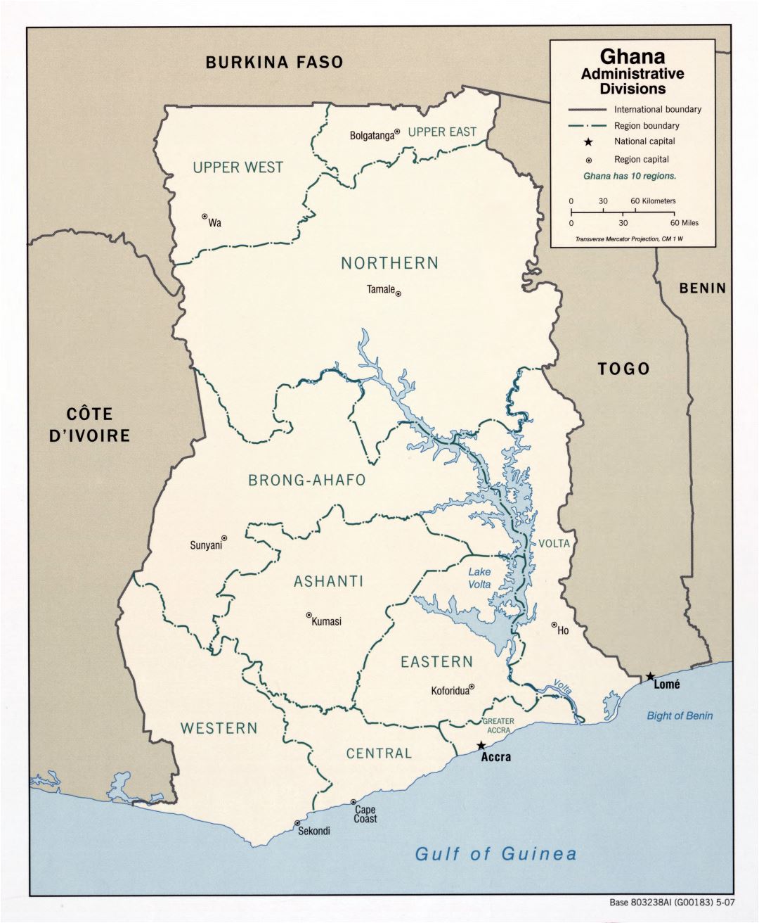 Большая детальная карта административных делений Ганы - 2007