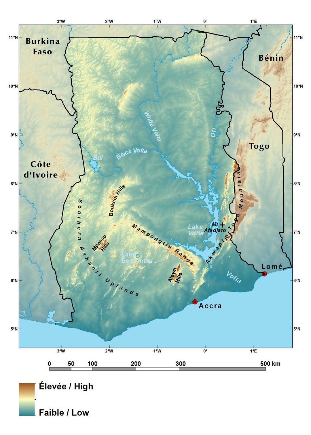 Большая карта высот Ганы