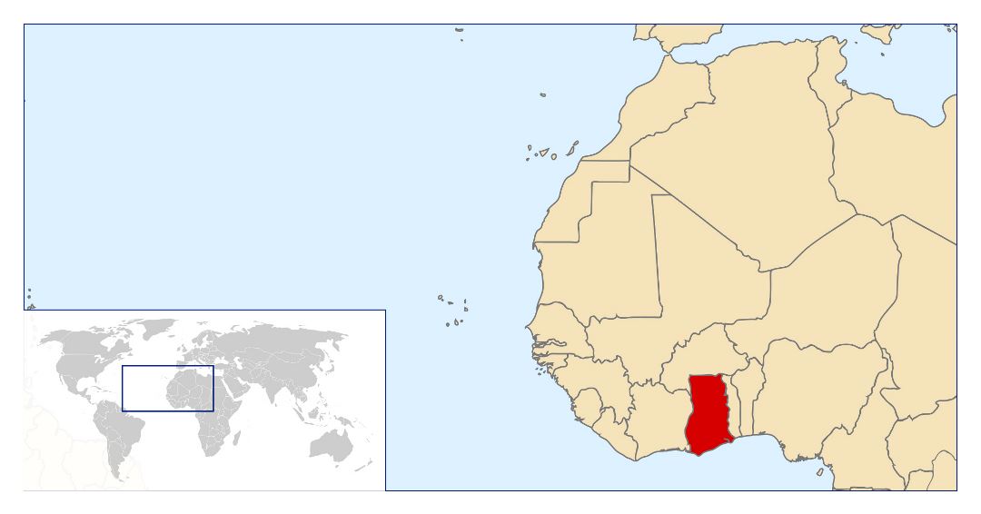 Большая карта расположения Ганы в мире