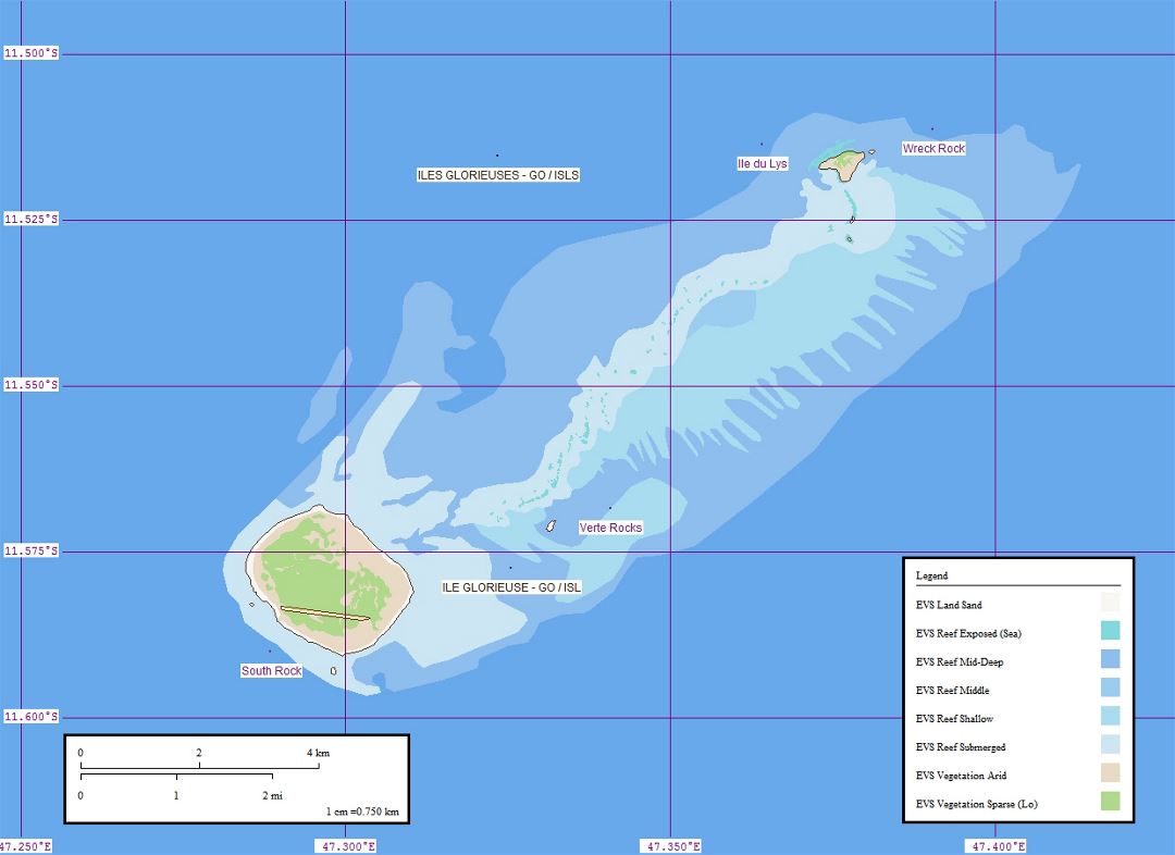Подробная карта Островов Глорьёз с разными пометками