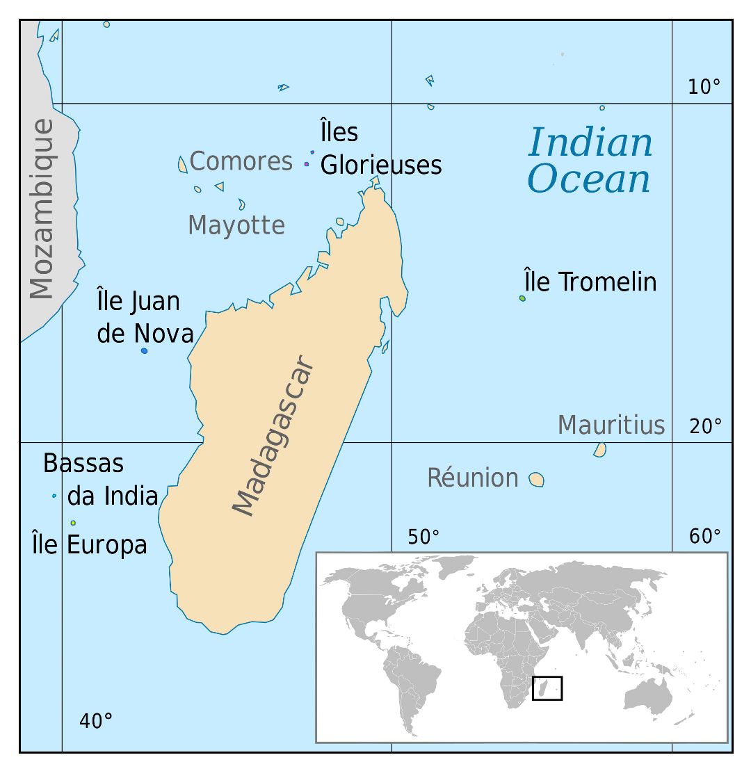 Большая карта месторасположения Островов Глорьёз