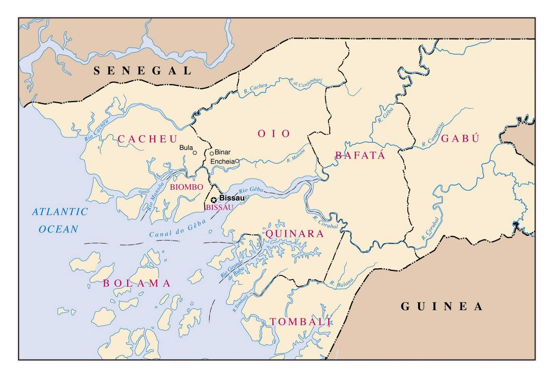 Большая административная карта Гвинеи-Бисау