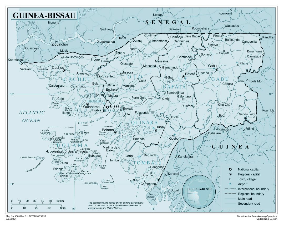 Большая детальная политическая и административная карта Гвинеи-Бисау со всеми городами, дорогами, железными дорогами и аэропортами