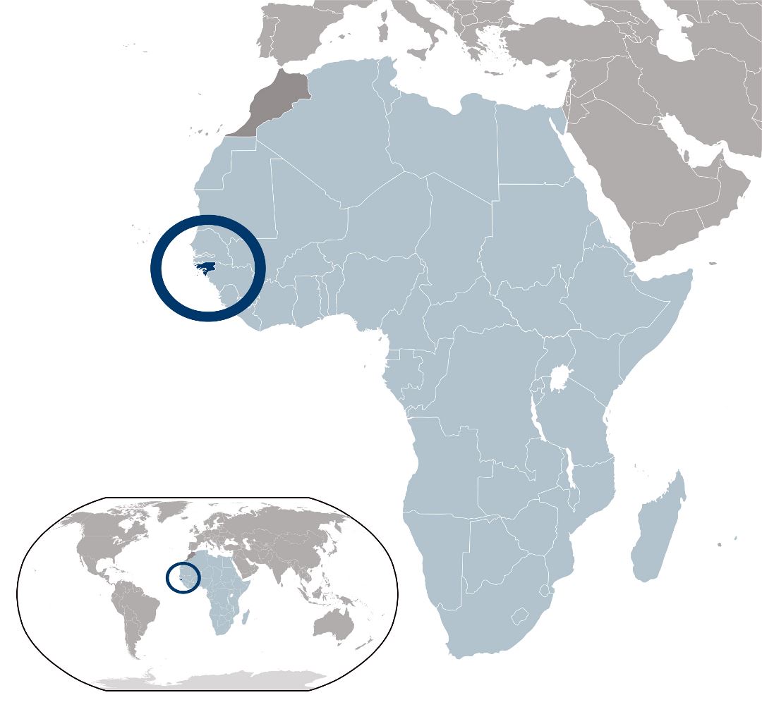 Большая карта расположения Гвинеи-Бисау