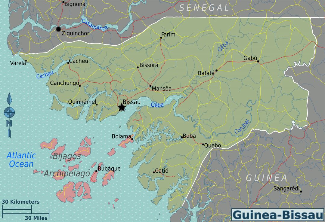 Большая карта регионов Гвинеи-Бисау
