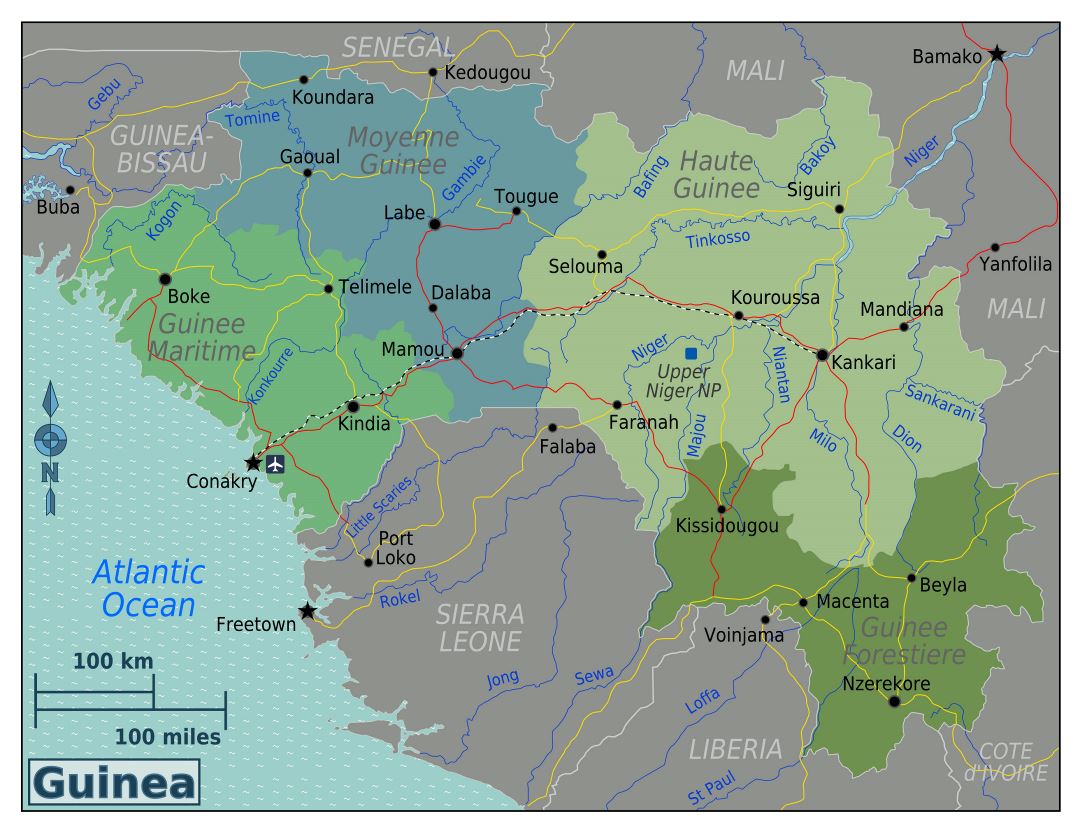 Большая карта регионов Гвинеи