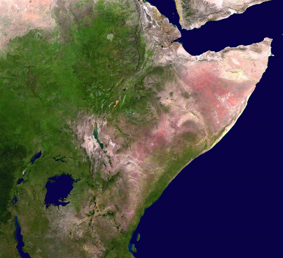 Большая детальная спутниковая карта Африканского Рога