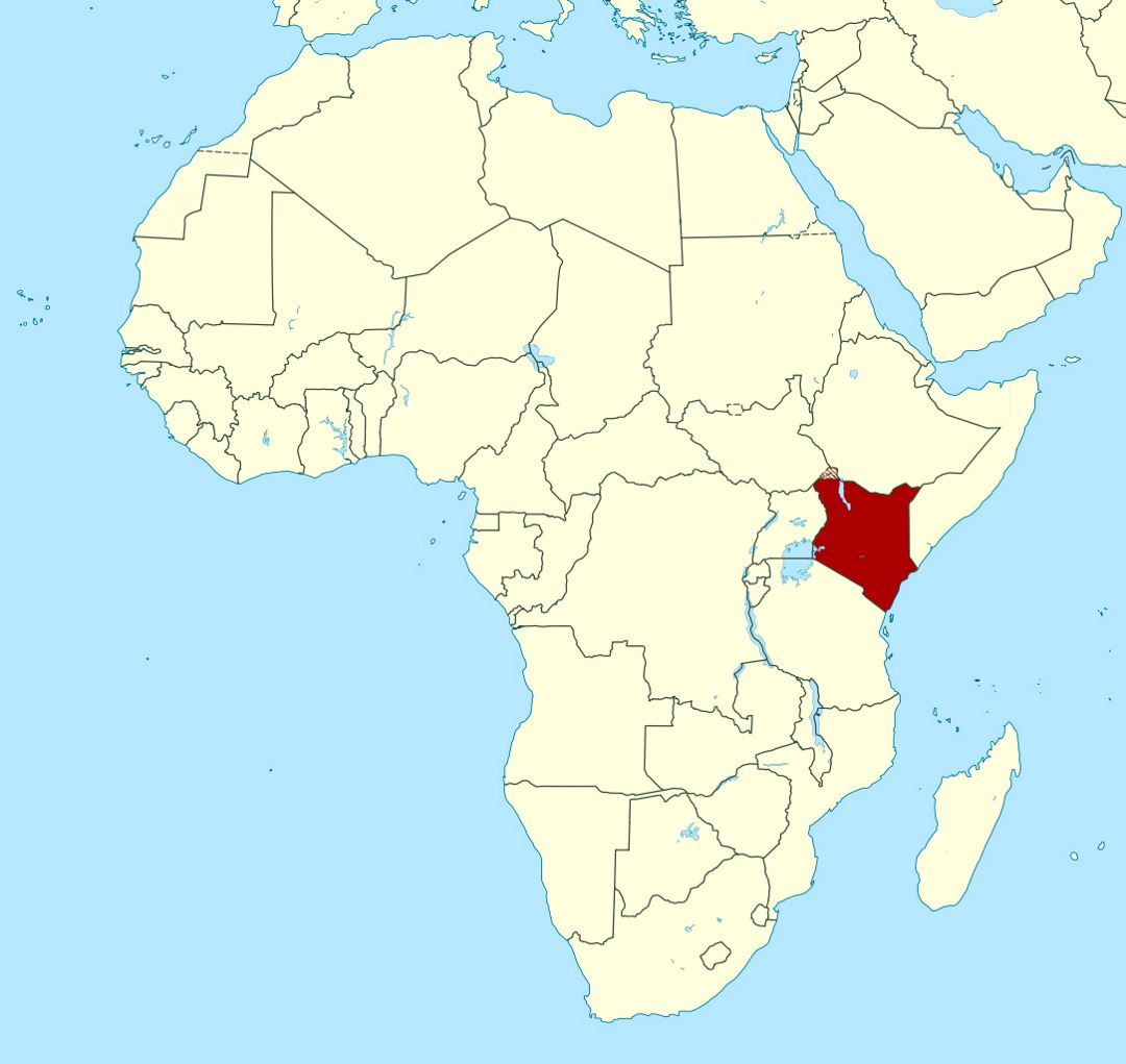 Детальная карта расположения Кении в Африке