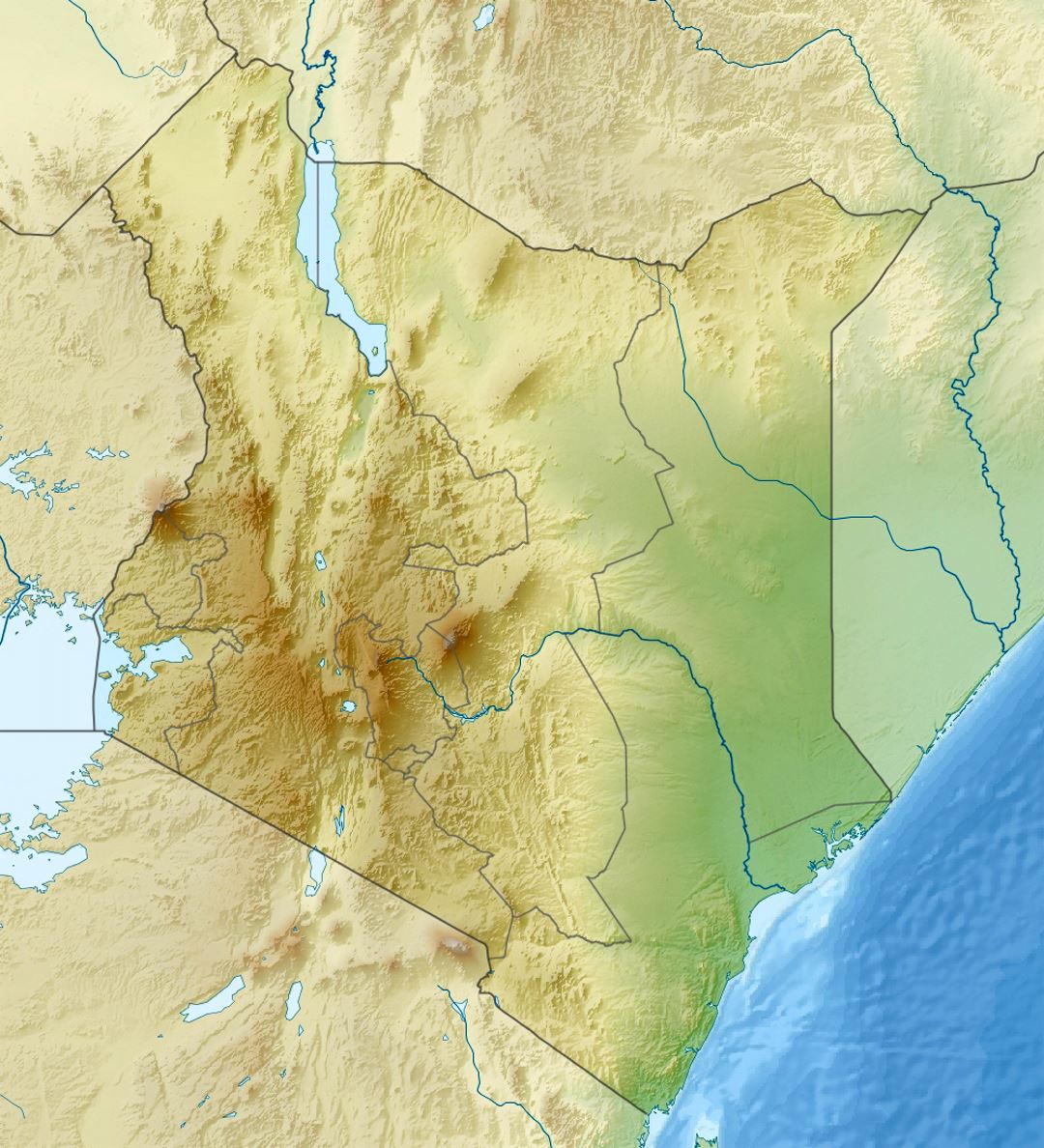 Детальная карта рельефа Кении