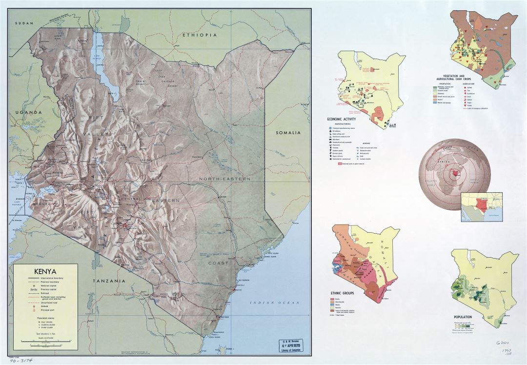 Большая детальная карта-профиль страны Кении - 1969