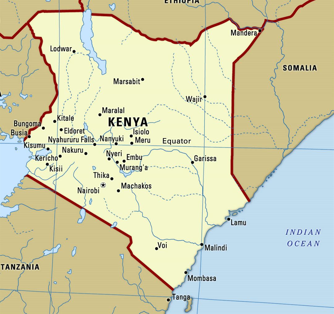 Большая карта Кении с городами