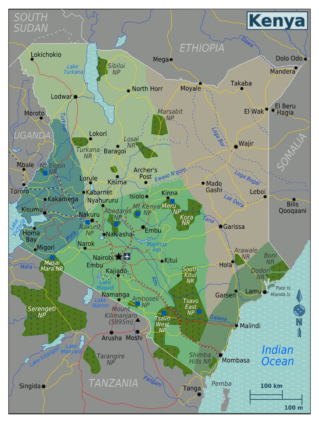 Большая карта регионов Кении