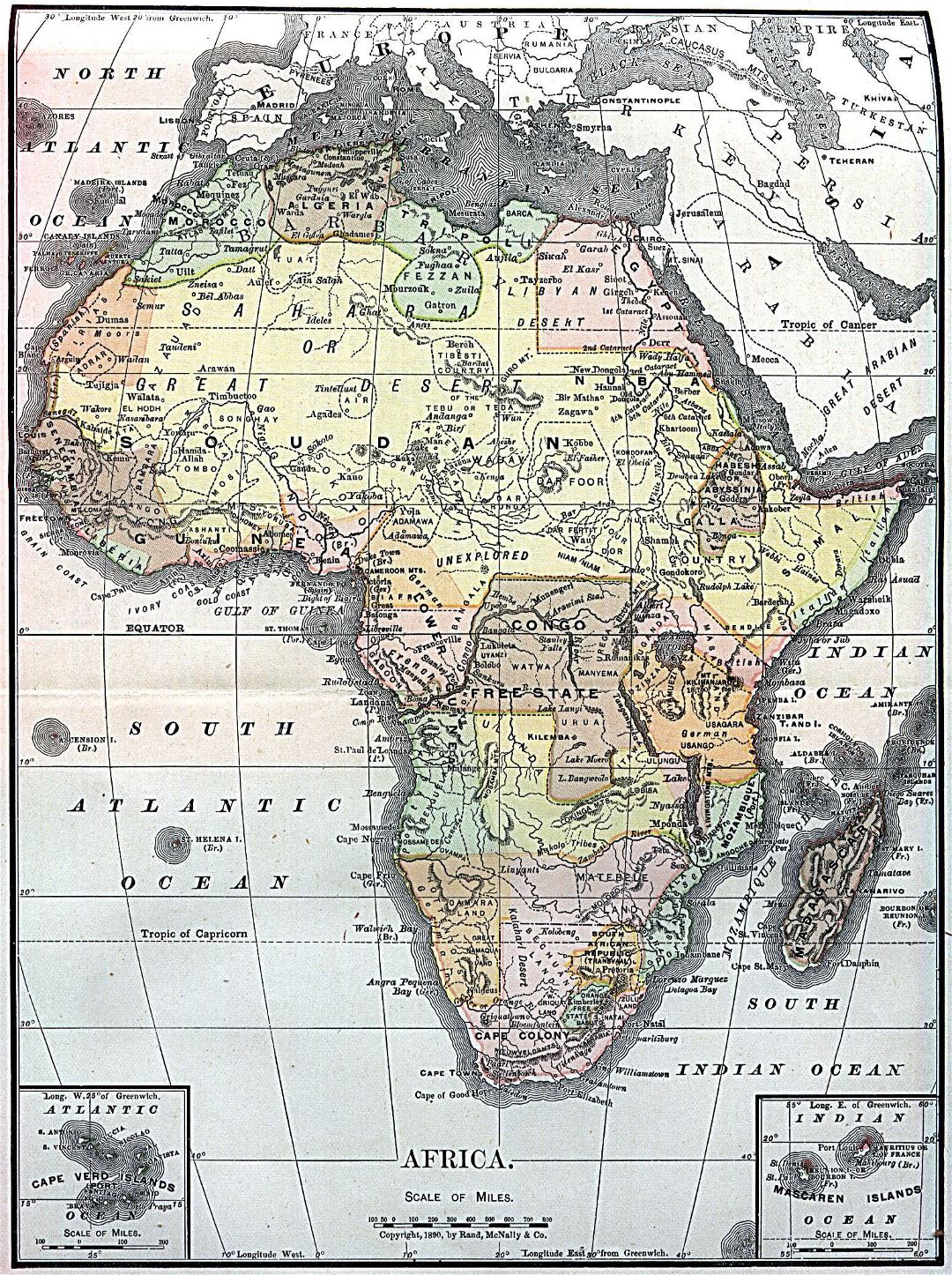 Большая подробная старая политическая карта Африки