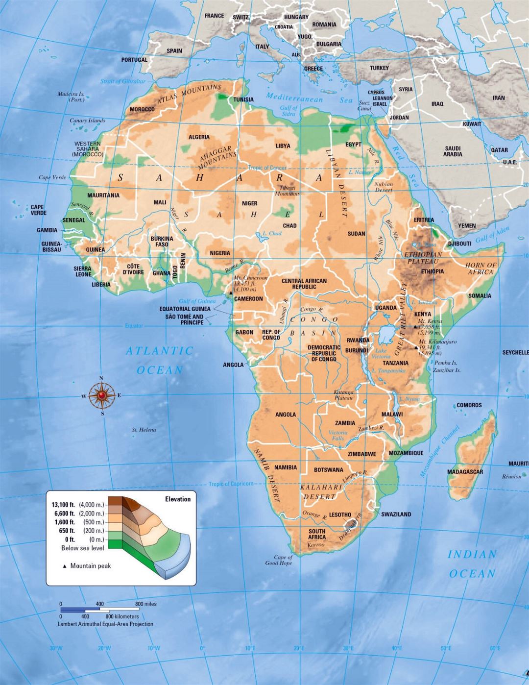 Большая карта высот Африки