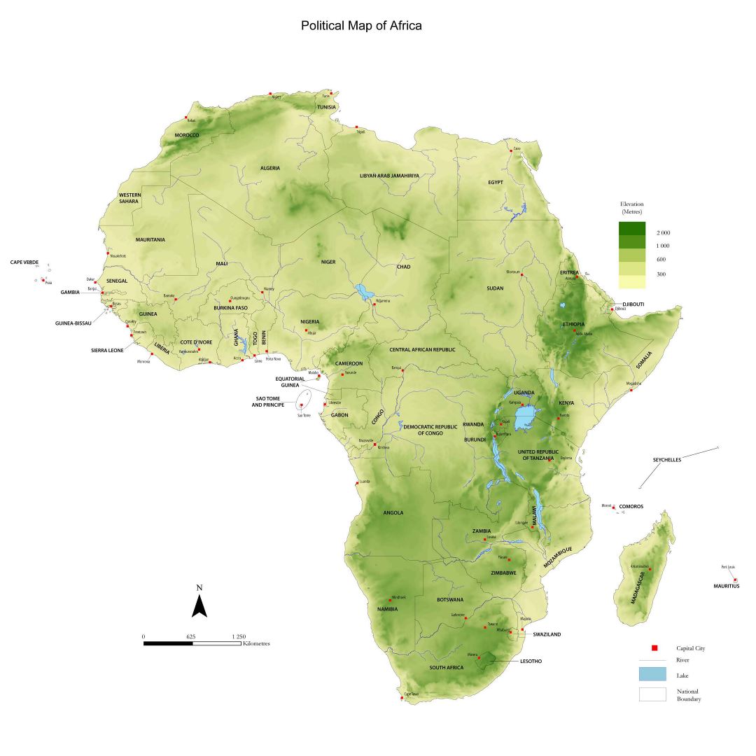 Большая физическая карта Африки
