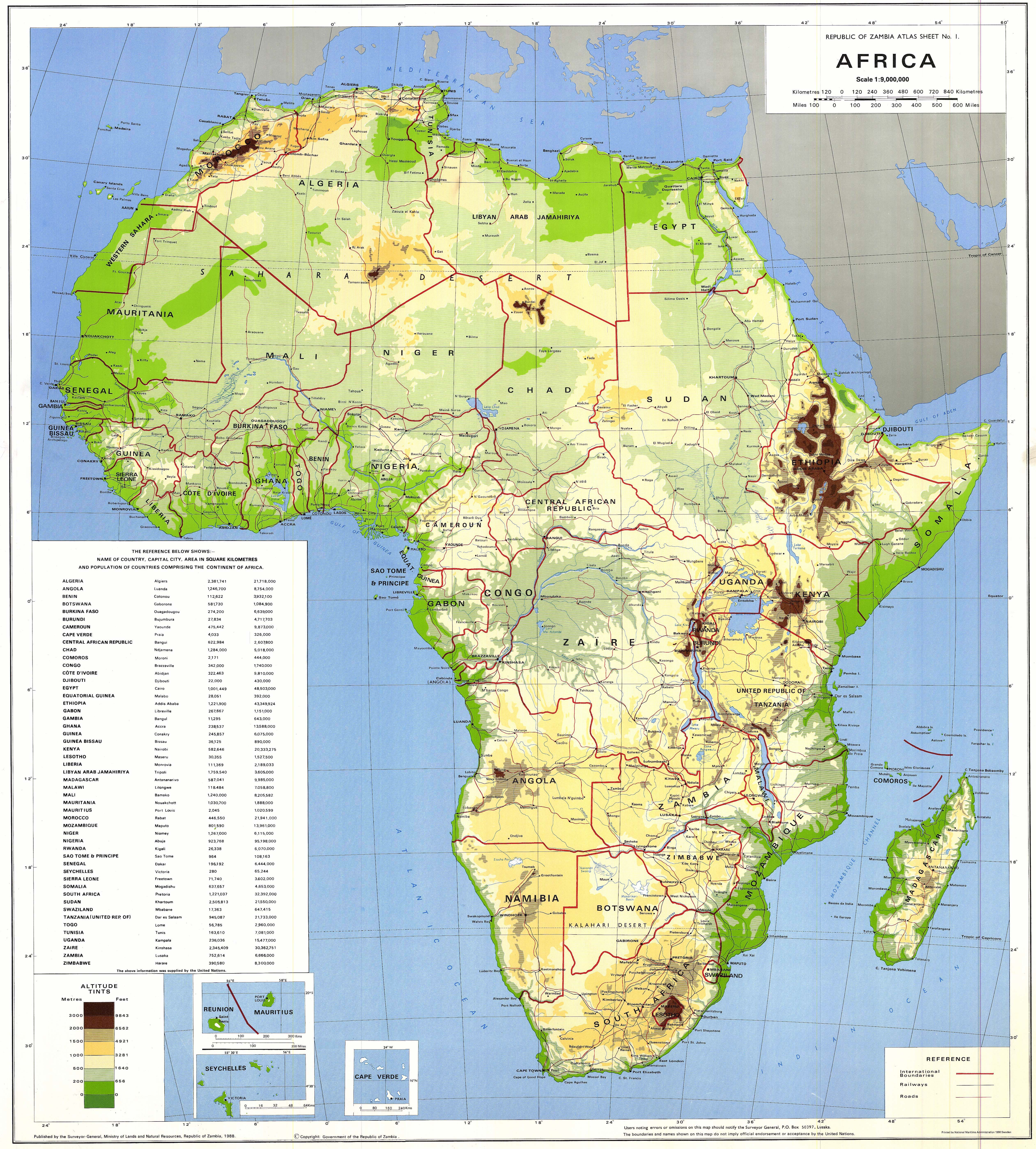 Крупномасштабная детальная физическая и политическая карта Африки