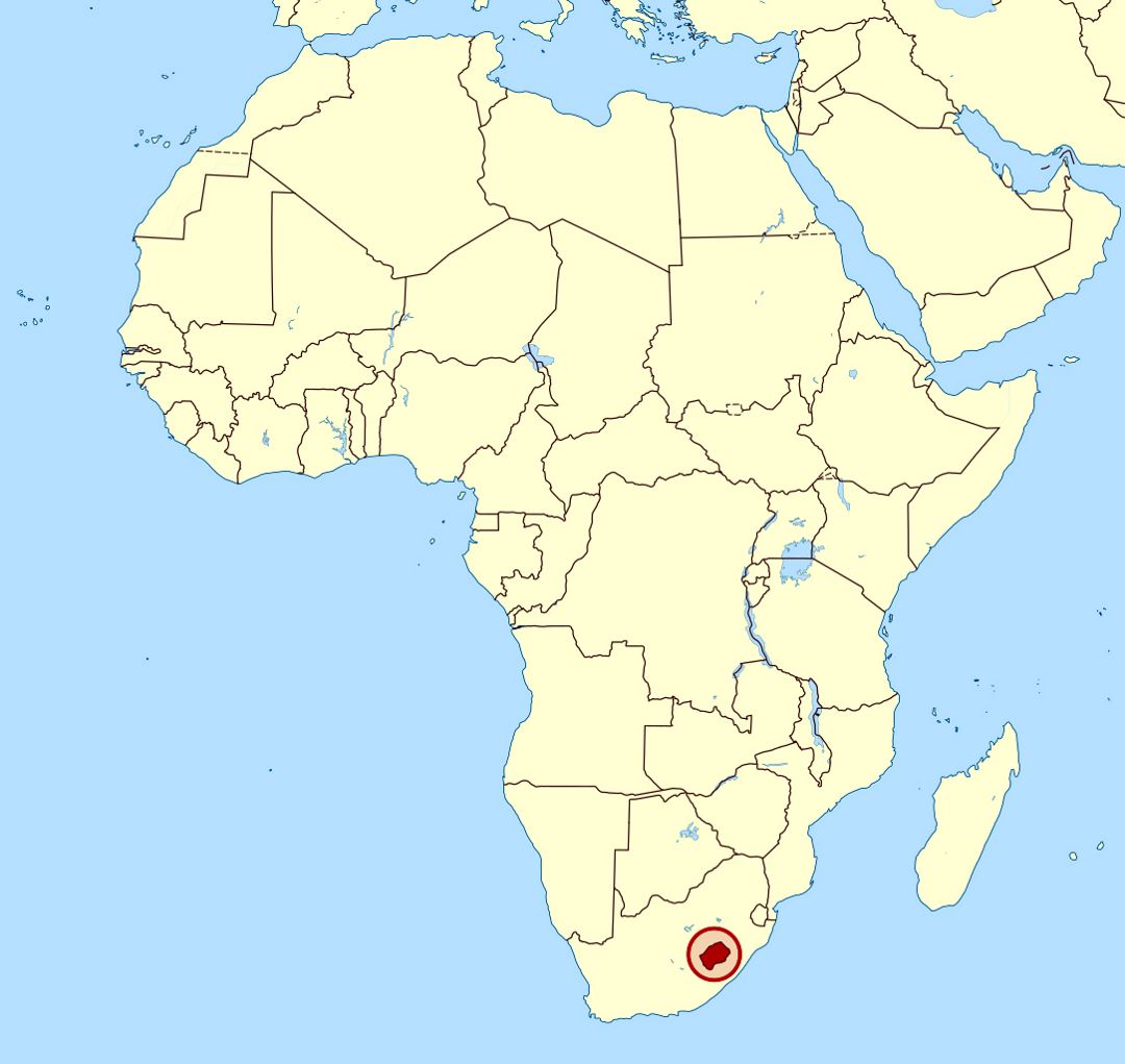 Детальная карта расположения Лесото в Африке