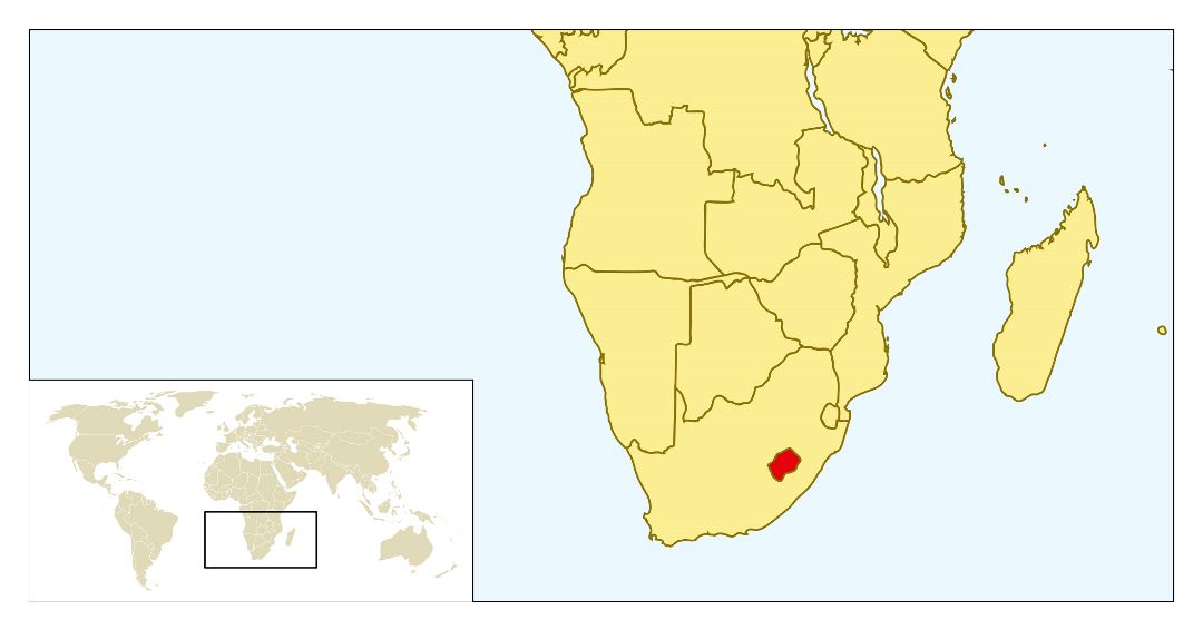 Большая карта расположения Лесото в мире