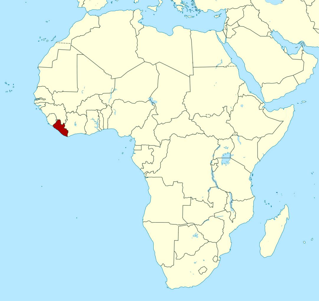 Детальная карта расположения Либерии в Африке