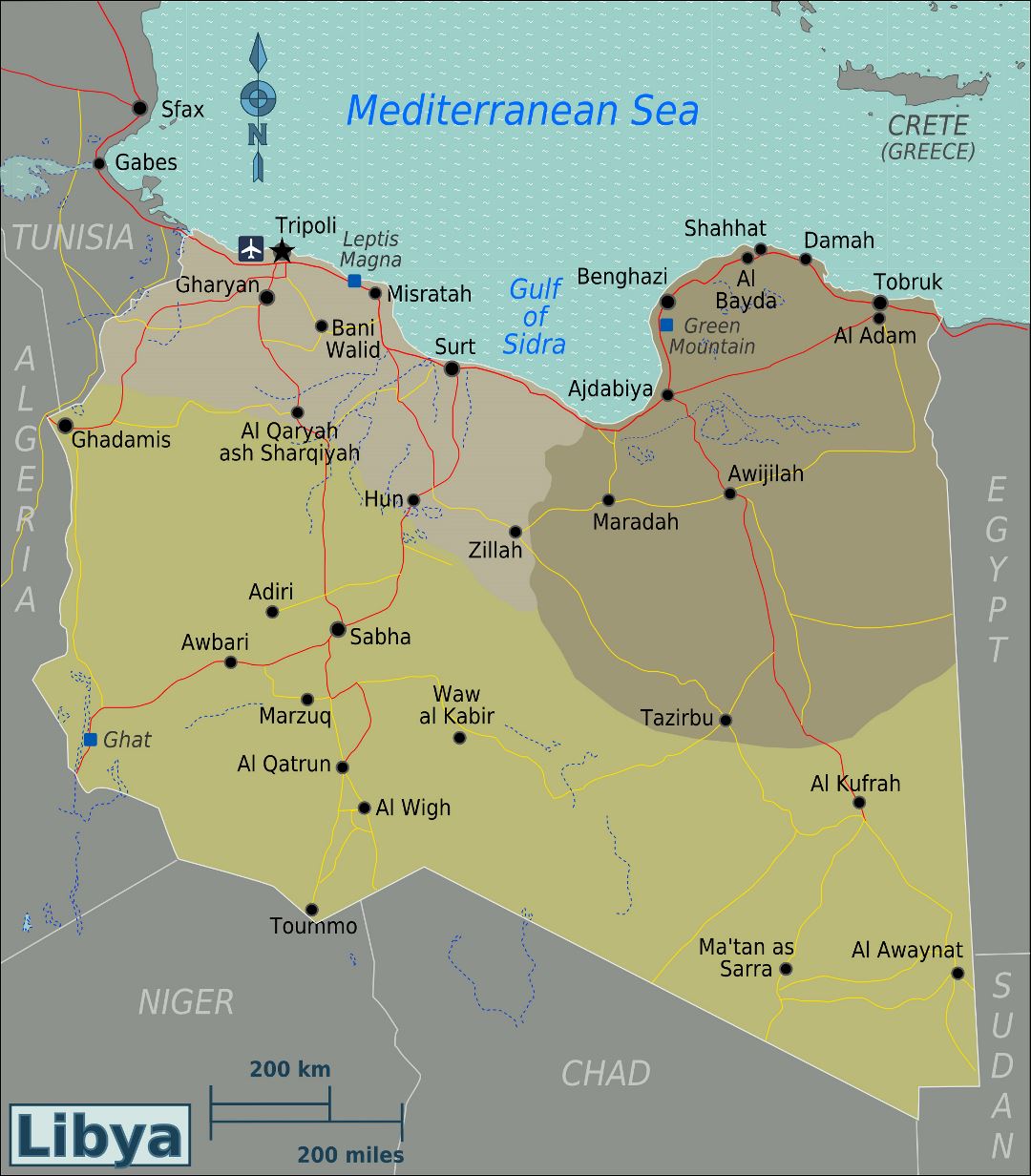 Большая карта регионов Ливии