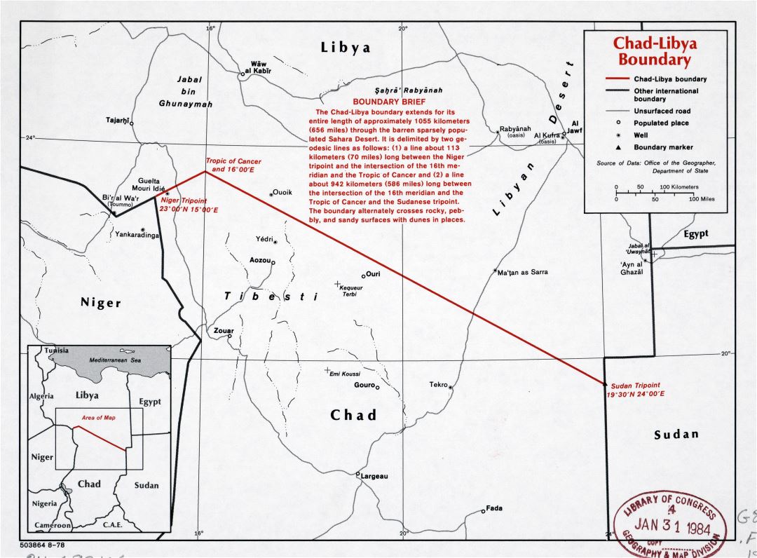 Крупномасштабная карта границы Чад-Ливии - 1978