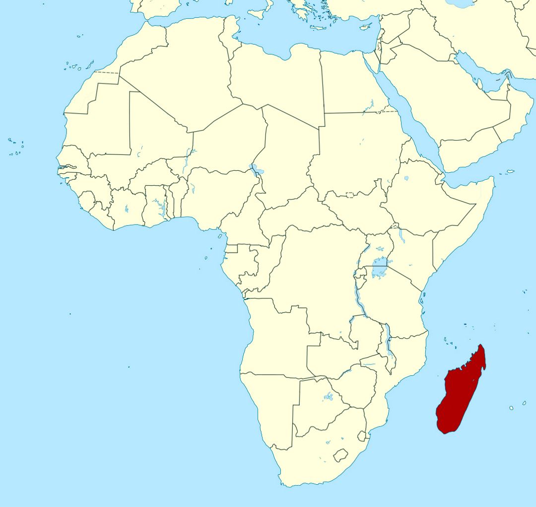 Детальная карта расположения Мадагаскара в Африке