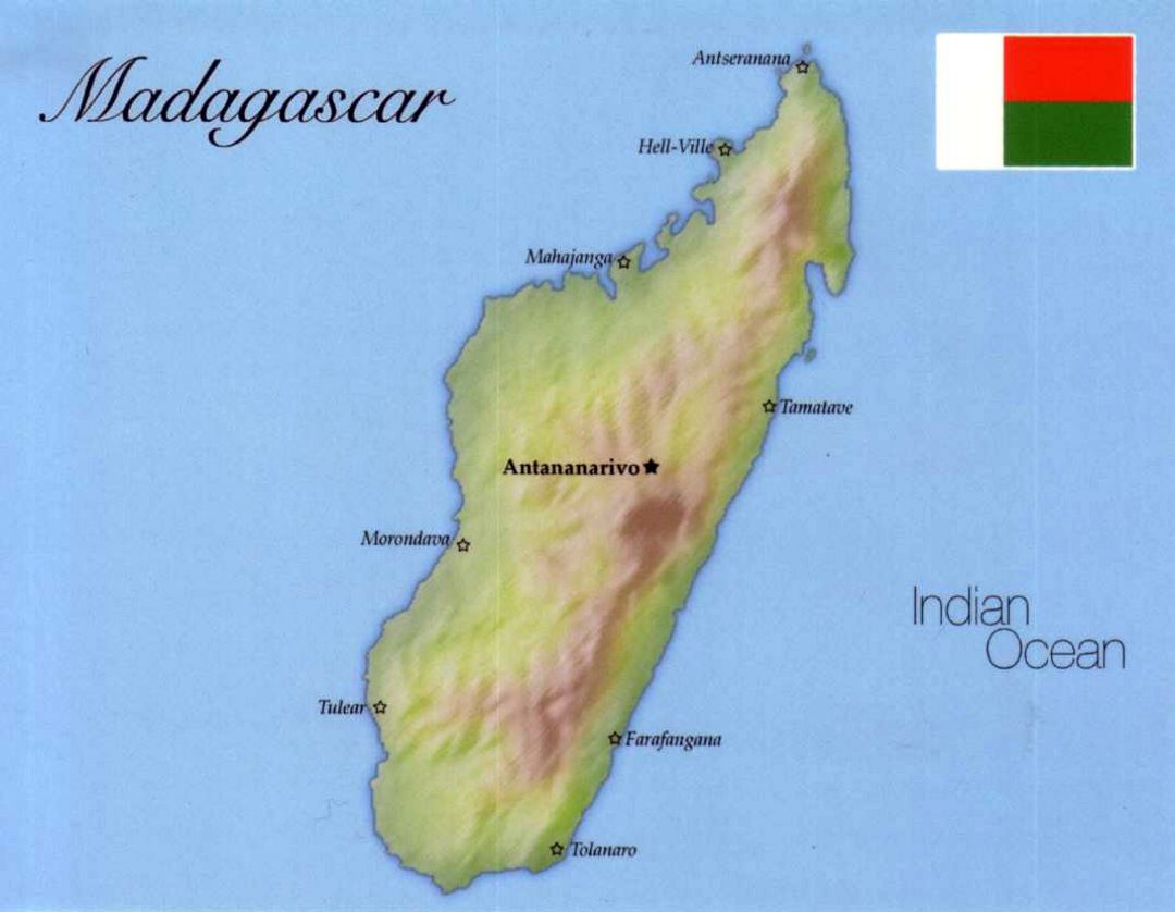 Детальная карта Мадагаскара с флагом