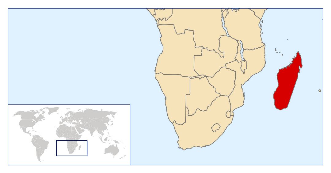 Большая карта расположения Мадагаскара