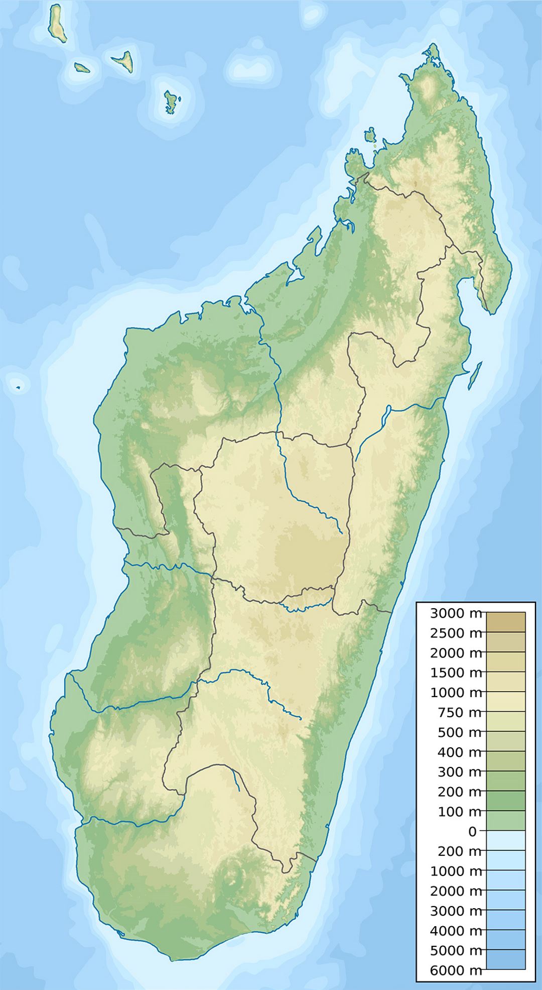 Большая физическая карта Мадагаскара