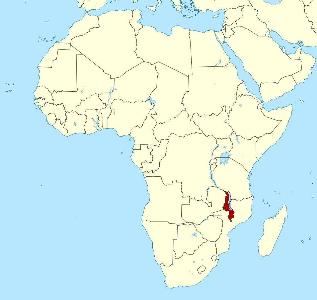 Детальная карта расположения Малави в Африке